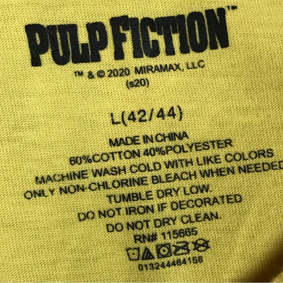 John Travolta & Samuel L. Jackson Pulp Fiction Miramax Mens Yellow Movie T-Shirt - Picture 5 of 8